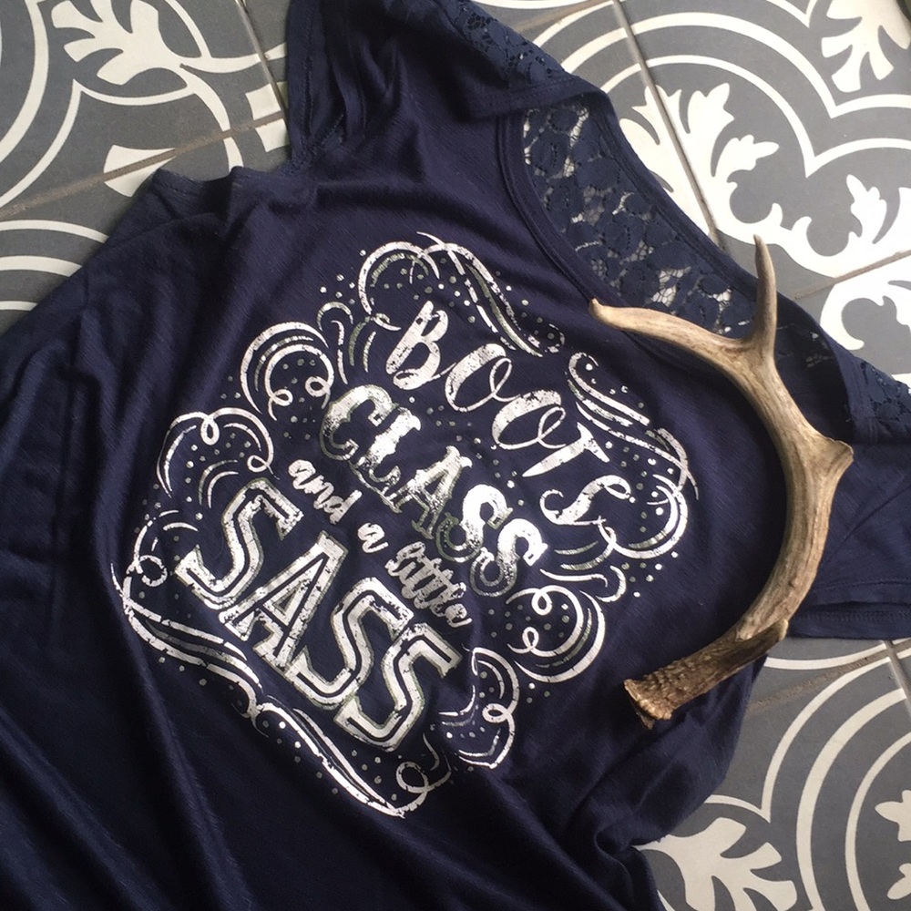 Navy Tee with Lace Detail - A Lil Country